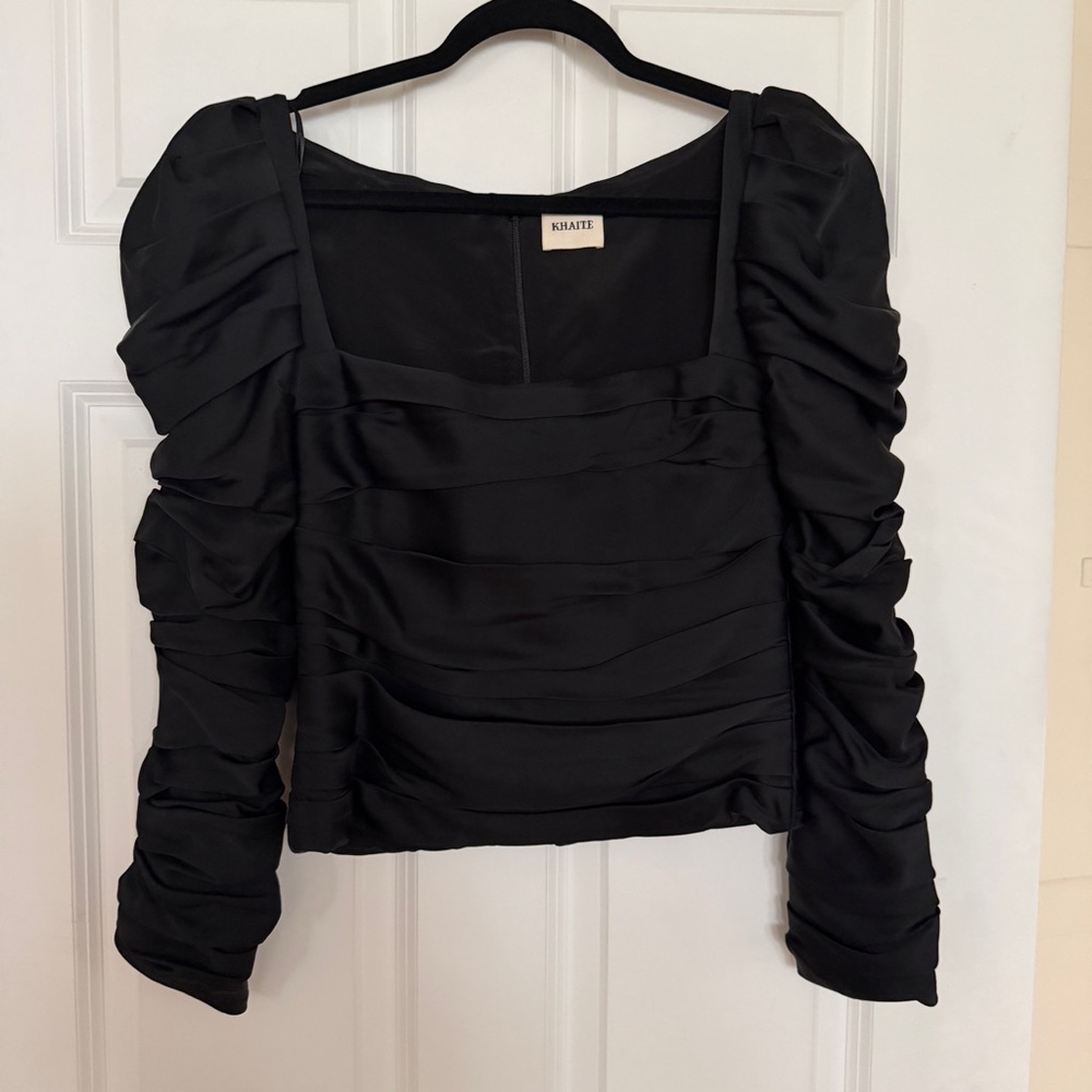 KHAITE Black Ruched Top